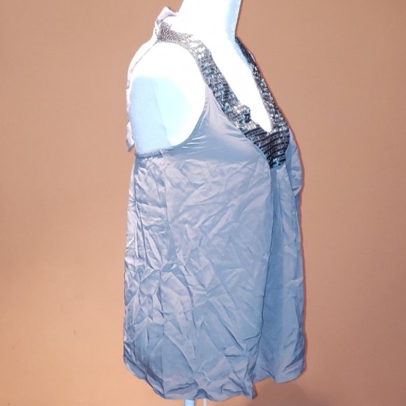 Patrizia Pepe glass beaded embellished silk gray halter top NWT Size M - Picture 3 of 7